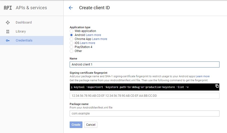 Create Android Client Id